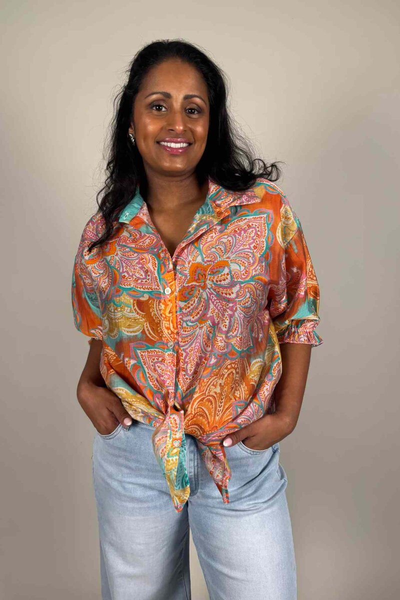 Alika-Monstrad-Blus-Dam-Orange-Camicia--Smilebutiken-1