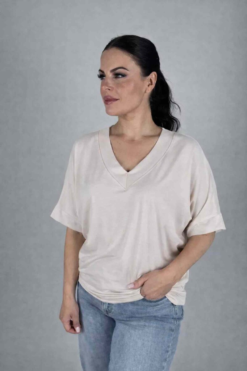 Camicia-Line-V-ringad-T-shirt-Dam-Beige-1