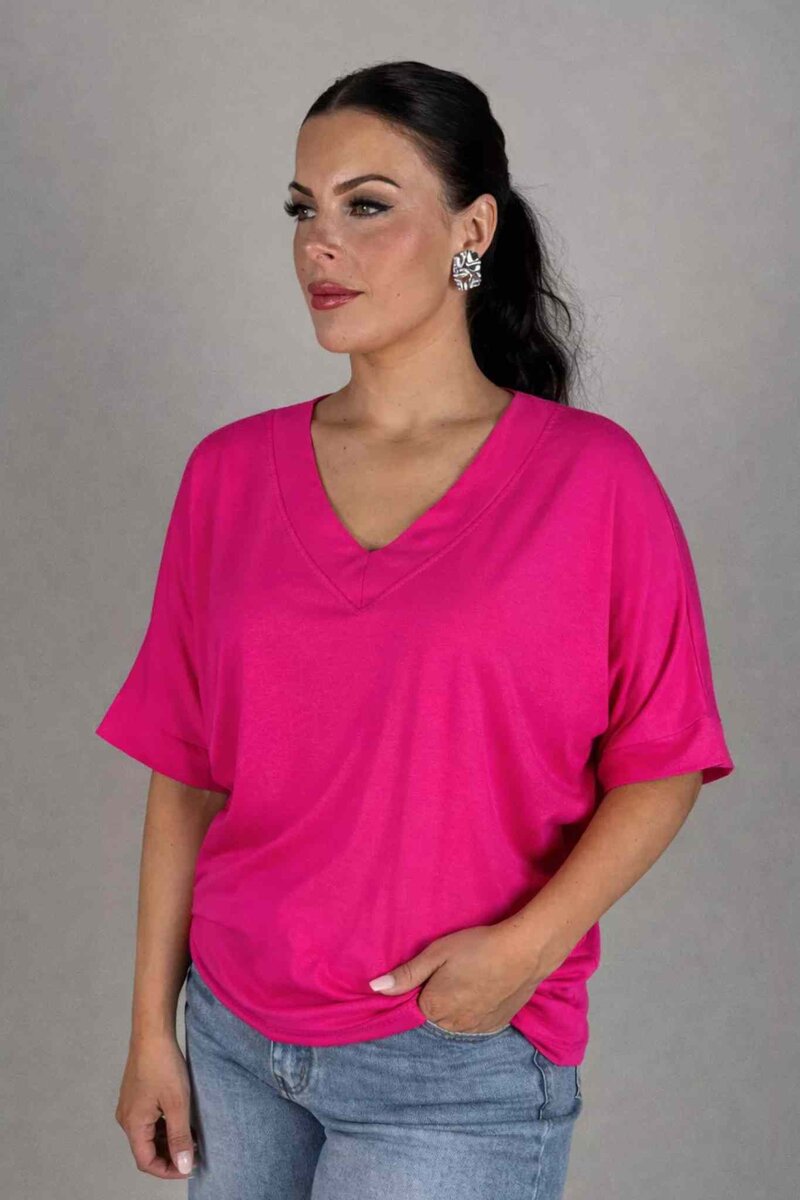 Camicia-Line-V-ringad-T-shirt-Dam-Cerise-1