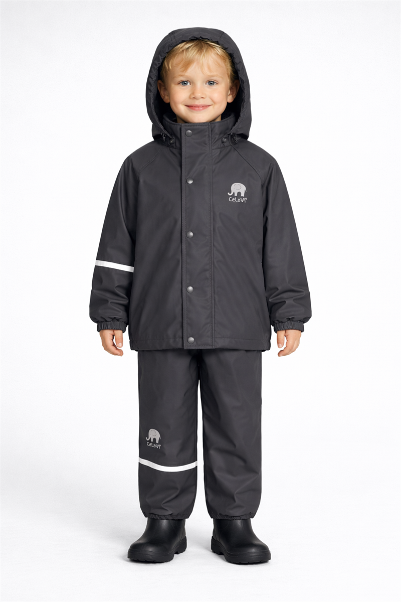 Celavi Basic Rainwear Set Black Ofodrat regnset Barn