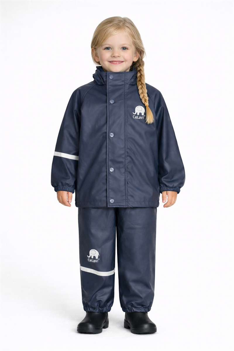 Celavi Basic Rainwear Set Dark Navy Ofodrat regnset Barn