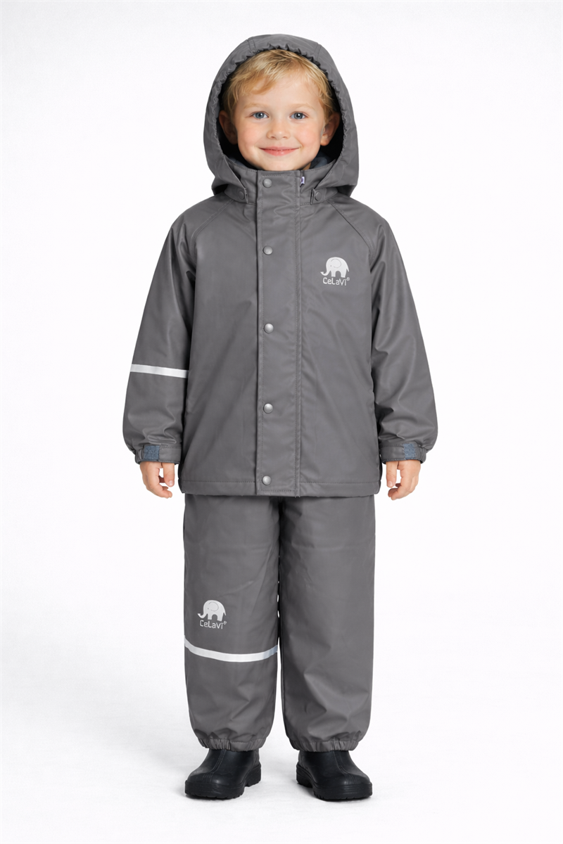 Celavi Basic Rainwear Set Grey Ofodrat regnset Barn
