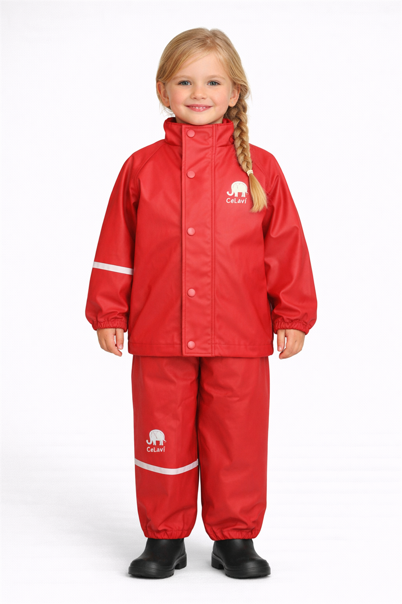 Celavi Basic Rainwear Set Red Ofodrat regnset Barn