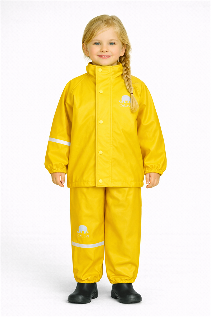 Celavi Basic Rainwear Set Yellow Ofodrat regnset Barn