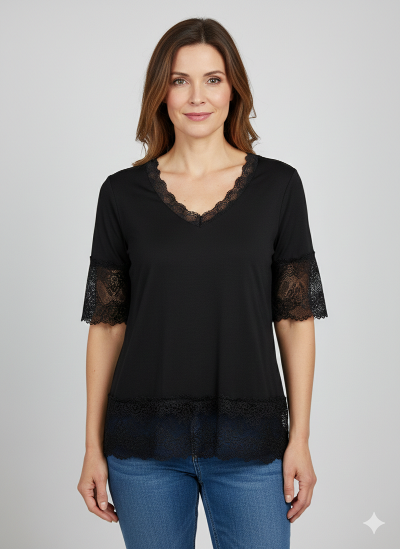 Chica-London-Blake-Kortarmad-Topp-med-Spets-Dam-Black-1