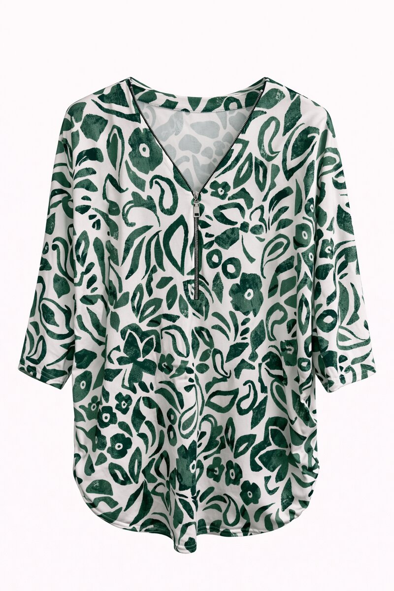 Chica-London-Maxine-V-ringad-Topp-med-Zip-Dam-Green-1