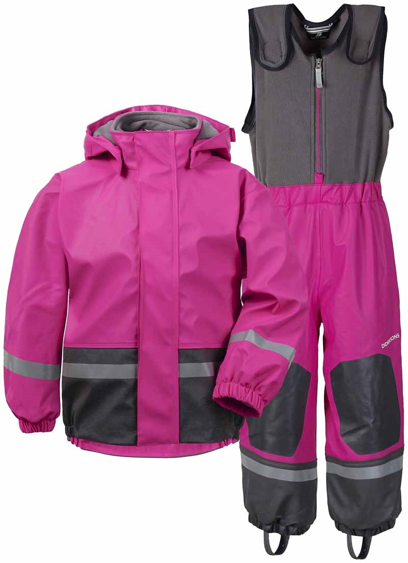 Didriksons Boardman Fodrat Regnset Barn Rosa SMILE. Slaskis Fodrade regnkläder för barn SMILE.