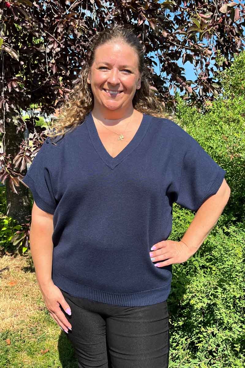 Freequent-Ani-Kortarmad-Pullover-Dam-Navy-Blazer-1