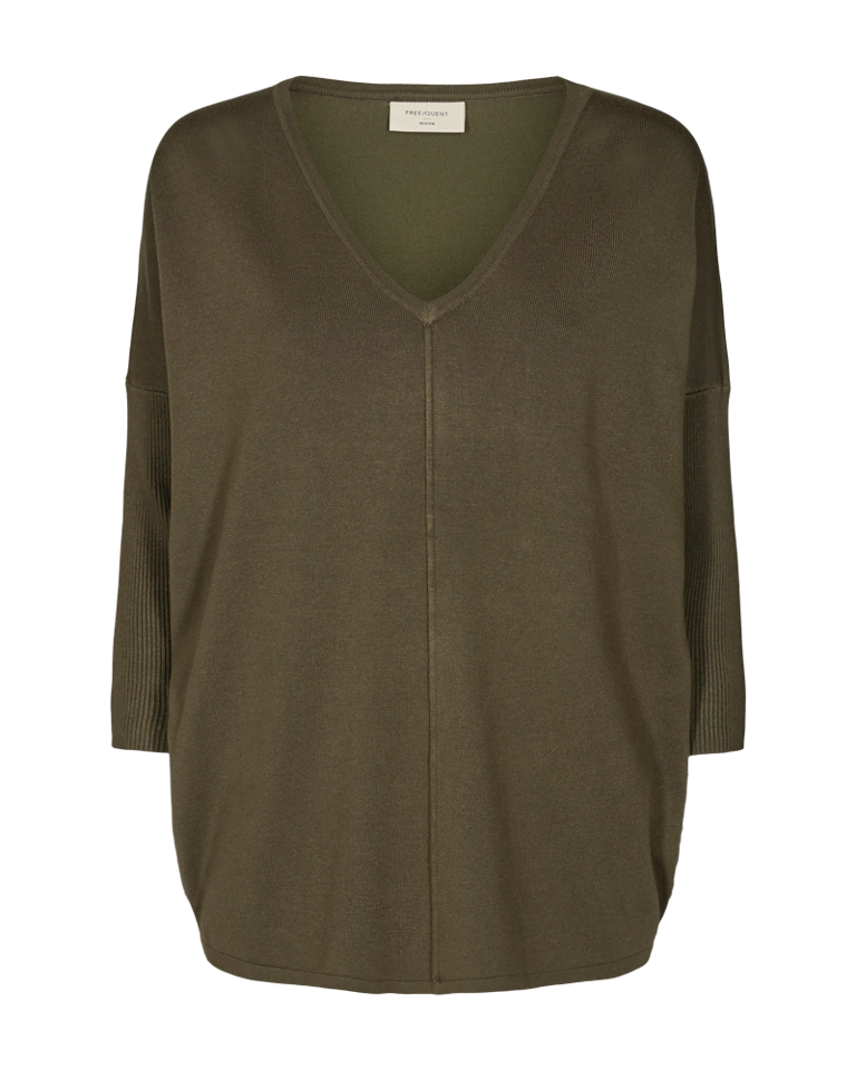 Freequent Jone V-Ringad Tröja Dam Olive 1