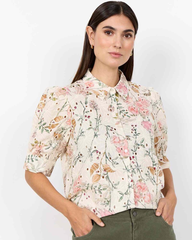 Geddi-1-Kortarmad-Skjortblus-Dam-Cream-Combi-Soyaconcept--Smilebutiken-1