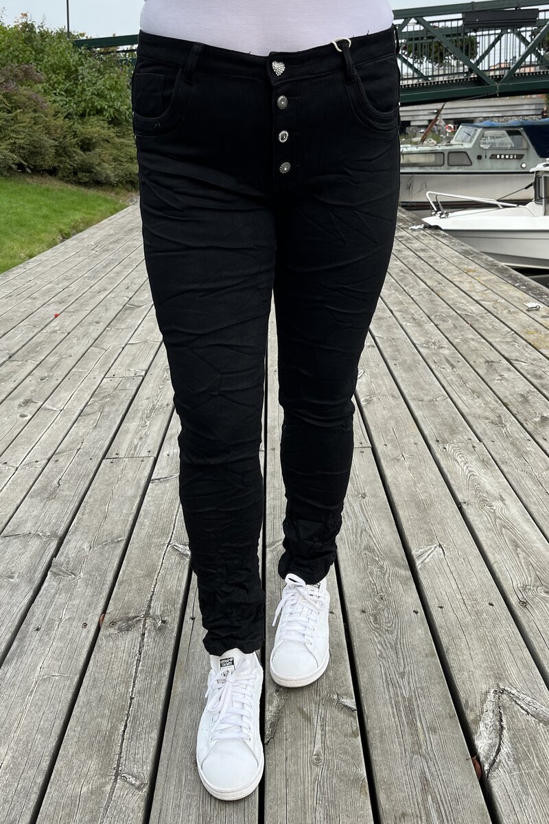 Karostar-Jeans-2-Med-Blingknappar-Dam-Black-1