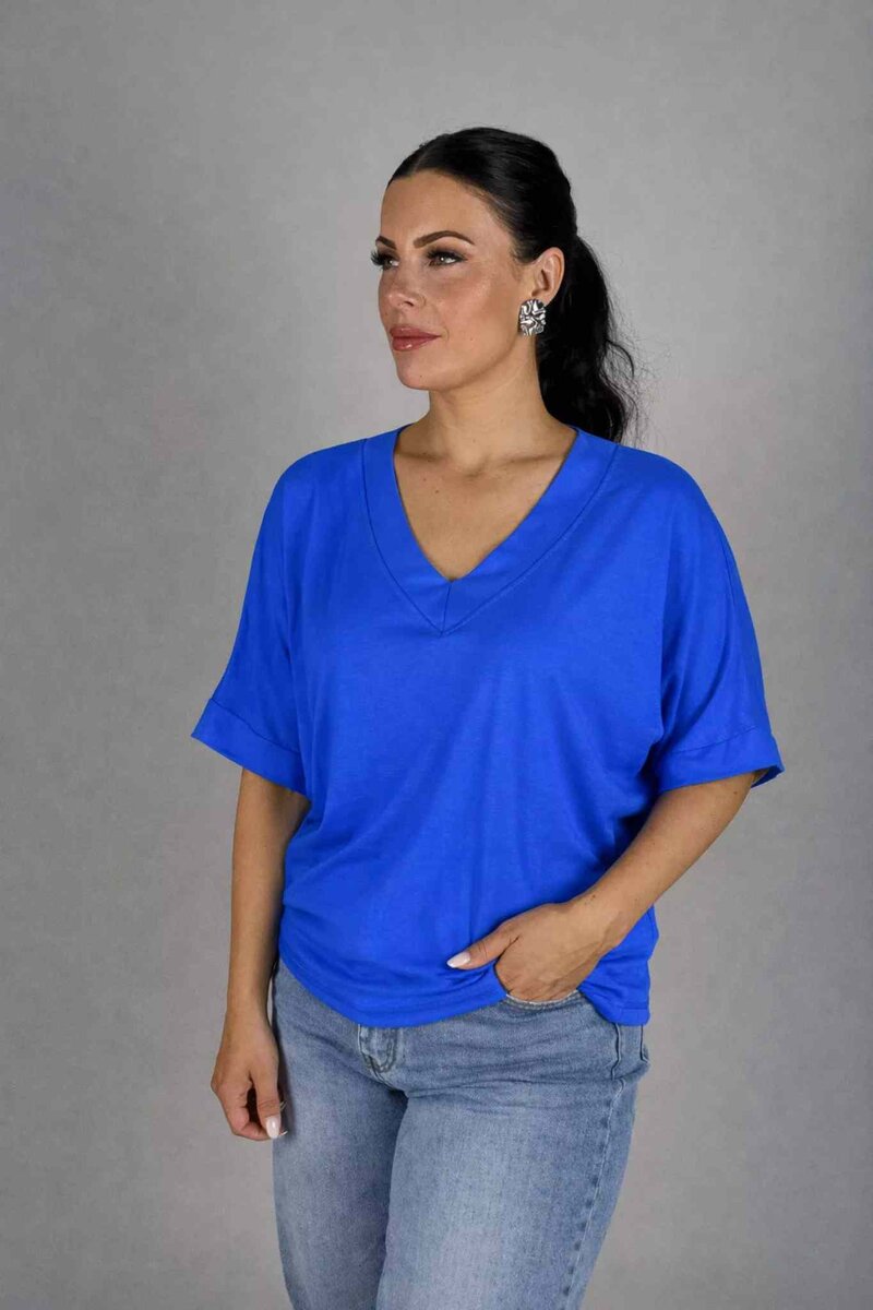 Line-V-ringad-T-shirt-Dam-Royal-Blue-Camicia--Smilebutiken-1