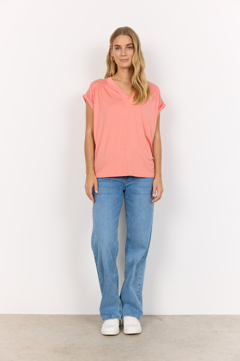 Soyaconcept-Marica-278-V-ringad-T-shirt-Dam-Peach-Pink-1