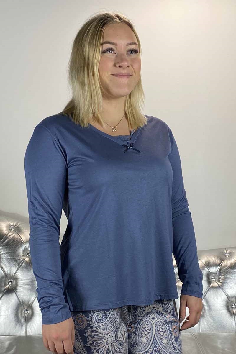 Wiges Sovtröja Långärm Bambu Dam Blå 10
