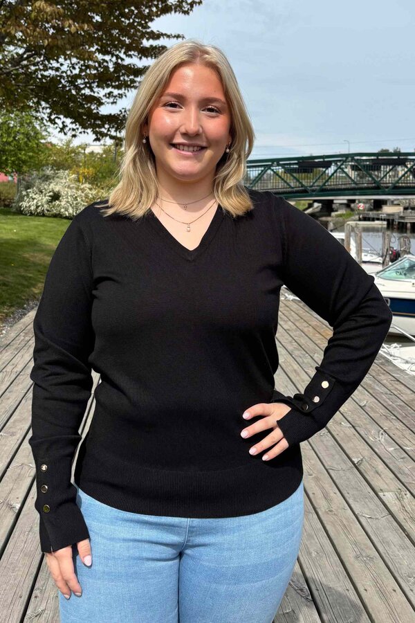 Freequent Katie V-ringad Pullover Dam Black