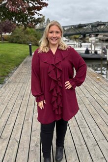Chica-London-Doris-V-ringad-Klanning-Volang-Dam-Bordo-1