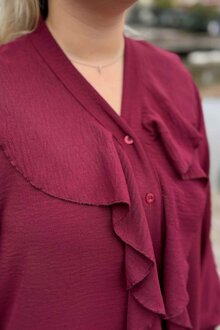 Chica-London-Doris-V-ringad-Klanning-Volang-Dam-Bordo-4