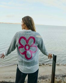Nomas-Cardigan-Dam-Medium-Grey-Mel-W-Fuchsia-Purple-Freequent--Smilebutiken-2